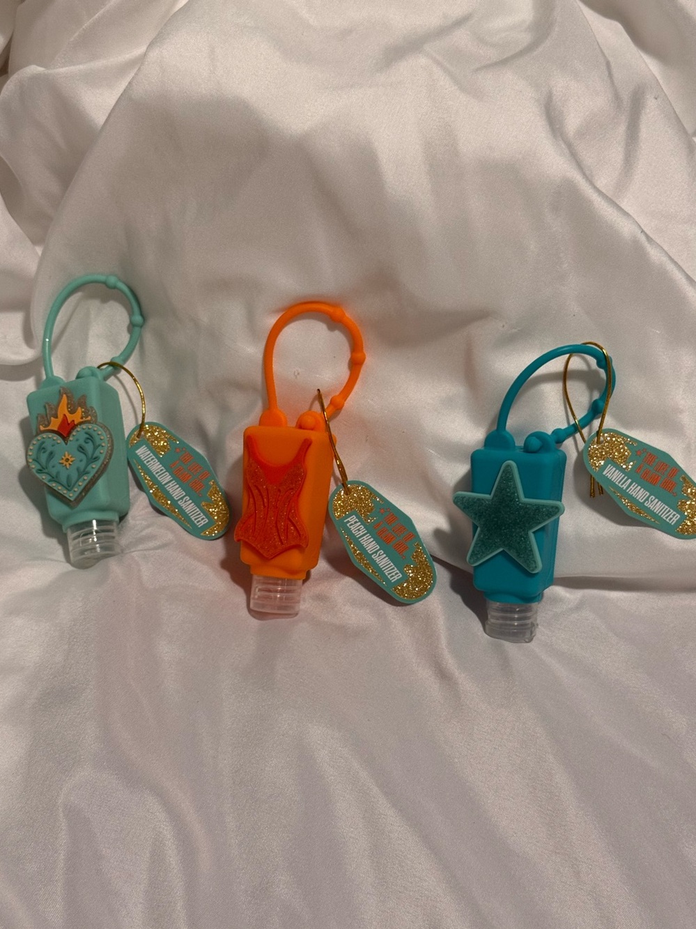 Silicone Hand Sanitizer Holder with Decorative Charm - Light Green,Orange, Teal